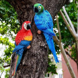 2 Pieces Fake Parrot Decor Artificial Parrot Decoration 12.5" Lifelike Large Resin Parrots Statue Tiki Bar Decorations Macaw Realistic Tropical Bird for Garden Patio Yard Lawn Tropical Tree Wall
