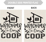 Black Chicken Welcome to Our Coop Large House Flag Burlap 28X40 Inch Vertical Double Sided Outside Yard Holiday Outdoor Farmhouse Decoration