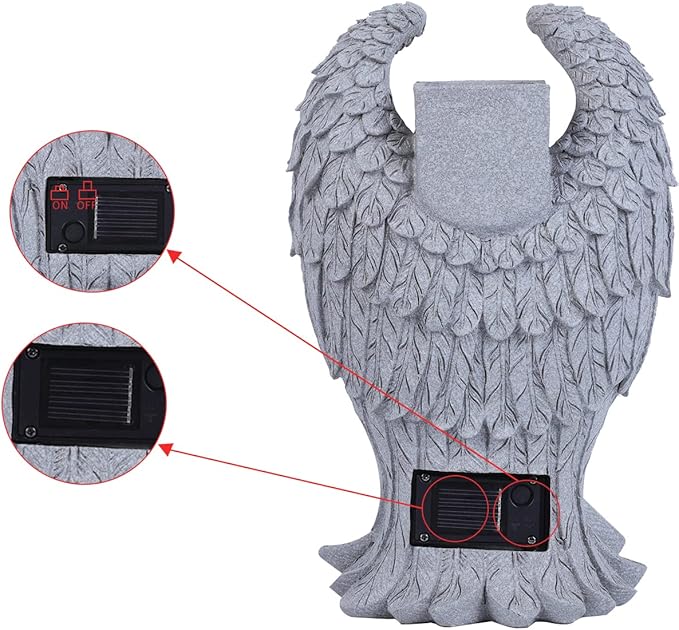Grave Decorations for Cemetery， Heaven Angel Wing Cross, Graveyard Decorations, Vase with Solar LED Lamp, Resin Decorated Bereavement Statue, Gift in Memory of Relatives (White)
