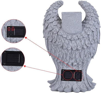 Grave Decorations for Cemetery， Heaven Angel Wing Cross, Graveyard Decorations, Vase with Solar LED Lamp, Resin Decorated Bereavement Statue, Gift in Memory of Relatives (White)