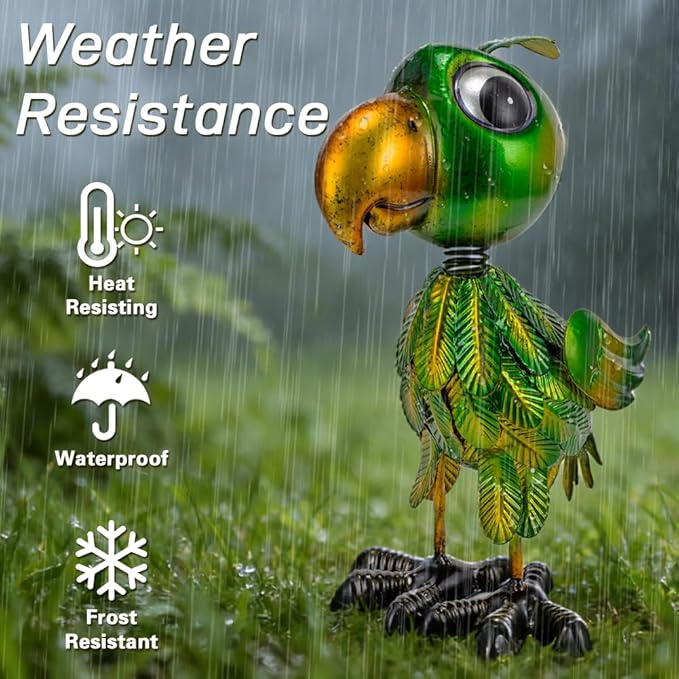 Metal Garden Statues Parrot Outdoor Decor,Green Bird Garden Sculptures Lawn Ornaments,Outdoor Patio Decor Yard Art for Outside