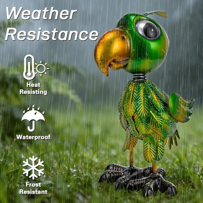 Metal Garden Statues Parrot Outdoor Decor,Green Bird Garden Sculptures Lawn Ornaments,Outdoor Patio Decor Yard Art for Outside