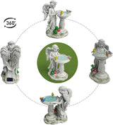 Solar Angel Garden Sculpture with Color - Changing Lights,Resin Garden Outdoor Decorations Figurine with Birds,Frog & Mushroom for Home,Yard,Patio,Balcony,Lawn - Unique Housewarming Gifts