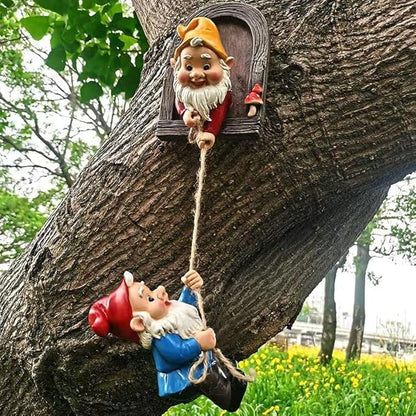 Climbing Gnomes Tree Faces Decor Outdoor for Yard - Cute Gnome Garden Statue Art Resin Dwarf Sculpture for Outdoor Decoration Ornaments