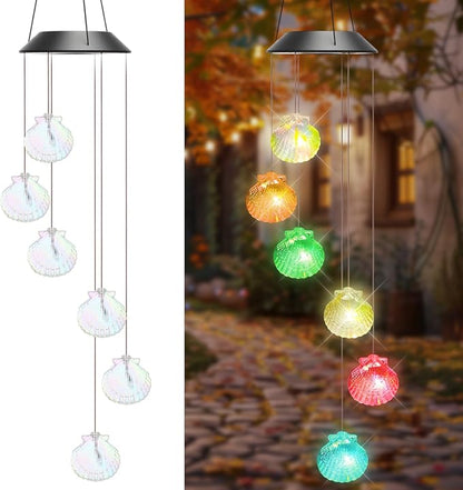 VIHOSE Solar Wind Chimes Lights Outdoor, Color Changing Hanging Solar Wind Chime, Shell Mobile LED Lights for Outside Garden Yard Patio Decor, Waterproof
