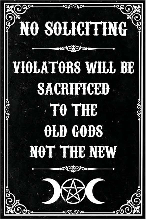 Funny Dark Humor Beware Warning Sign, No Soliciting Wall Decor, Violators Will be Sacrificed, Yard Garden Plaque Outdoor for Home Fence 8 X 12 Inches