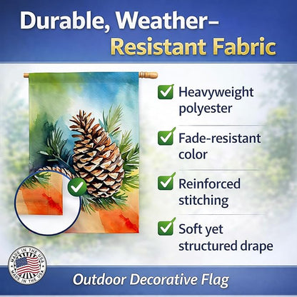 Caroline's Treasures Maine White Pine Cone and Tassels in Watercolor House Flag Large Porch Sleeve Pole Decorative Outside Yard Banner Artwork Wall Hanging, Polyester, House Size, Multicolor