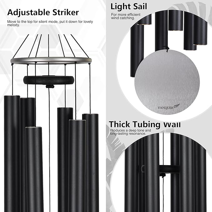 Extra Large Wind Chimes for Outside Deep Tone - 58'' Wind Chimes Outdoor Clearance, Deep Tone Chimes, Windchimes Outdoors, Memorial Wind Spinner, Sympathy Gift, Home Décor (Black)