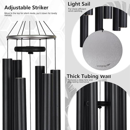 Extra Large Wind Chimes for Outside Deep Tone - 58'' Wind Chimes Outdoor Clearance, Deep Tone Chimes, Windchimes Outdoors, Memorial Wind Spinner, Sympathy Gift, Home Décor (Black)
