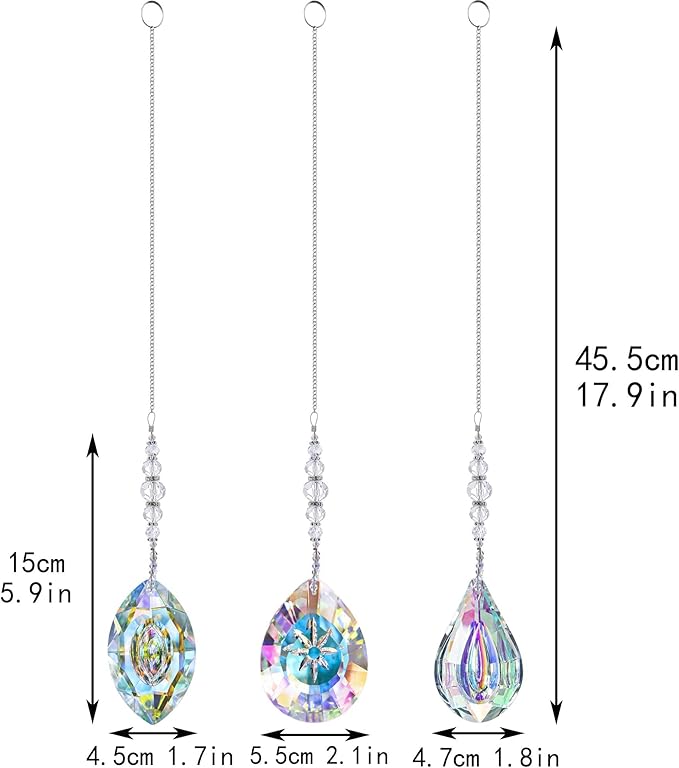 YU FENG 3PCS Crystal Suncatcher Set, Hanging Glass Prism Rainbow Maker for Window, Home & Garden Decor Light Catchers