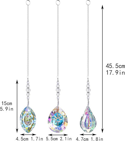 YU FENG 3PCS Crystal Suncatcher Set, Hanging Glass Prism Rainbow Maker for Window, Home & Garden Decor Light Catchers