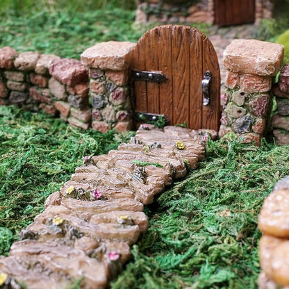 Treasure Gurus Miniature Stone Pillar Wood Gate Fairy Garden Ornament Dollhouse Decor Accessory