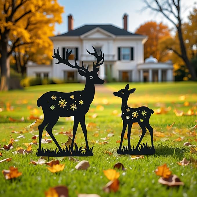 WACLSTDAY Deer Garden Decor for Outside, Metal Decorative Garden Stakes, Deer Gifts for Women Men Black Silhouette Statues Decorations for Yard Art, Patio, Backyard, Outdoor, Lawn Ornaments