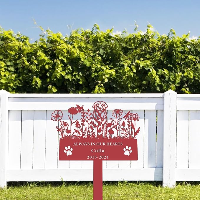 Personalized Flora Dog Memorial Garden Stake - Custom Cemetery Sign with Stake, Grave Plaque, Pet Headstone, Engraved Marker for Dogs