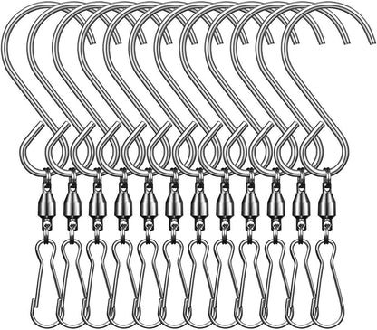 Swivel Clip Hanging Hooks Stainless Steel for Hanging Wind Spinners Wind Chimes Crystal Twisters Party Supply-12 Pack (Swivel Hooks)