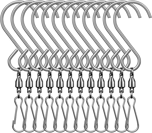 Swivel Clip Hanging Hooks Stainless Steel for Hanging Wind Spinners Wind Chimes Crystal Twisters Party Supply-12 Pack (Swivel Hooks)