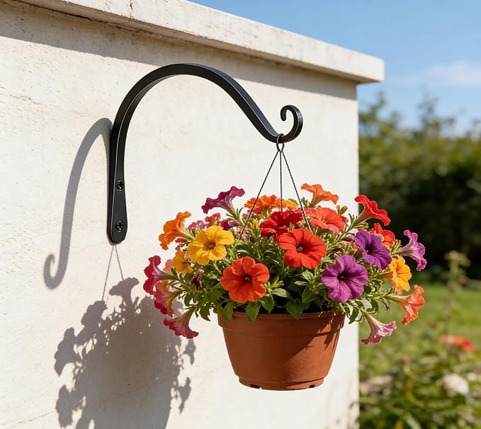 Gtongoko 2 Pack 8 Inch Plant Hangers Outdoor Metal, Plant Hooks for Wall Indoor, Outdoor Hooks for Hanging Bird Feeders, Plant Bracket, Lanterns, Wind Chinme, Black