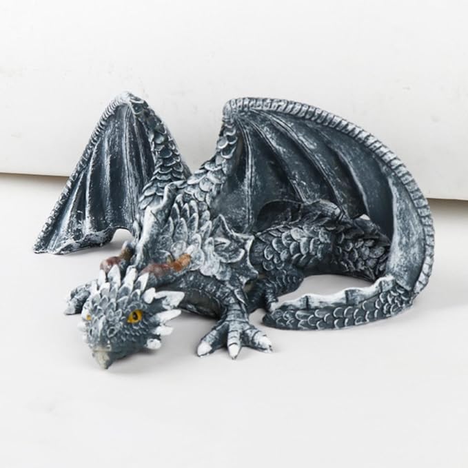 Resin Garden Dragon Statue Squatting Guard Dragon Figurine Dragon Decorations for Outside Lawn Patio Yard Ornament Gothic Garden Decor Patio Balcony Yard Decorations (Black)