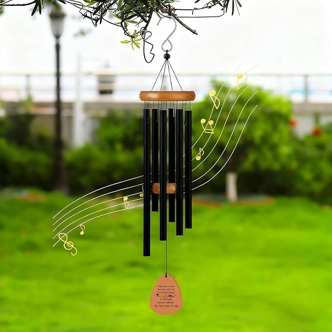26” Aluminum Memorial Wind Chime for Outside, Sympathy Gift for Loss of Loved One, Outdoor Garden Patio Decoration, Remembrance Wind Chimes Home Decor for Mom Neighbor Funeral Bereavement Gift(Black)
