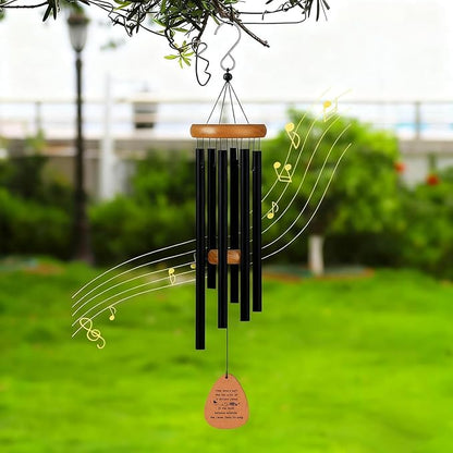 26” Aluminum Memorial Wind Chime for Outside, Sympathy Gift for Loss of Loved One, Outdoor Garden Patio Decoration, Remembrance Wind Chimes Home Decor for Mom Neighbor Funeral Bereavement Gift(Black)
