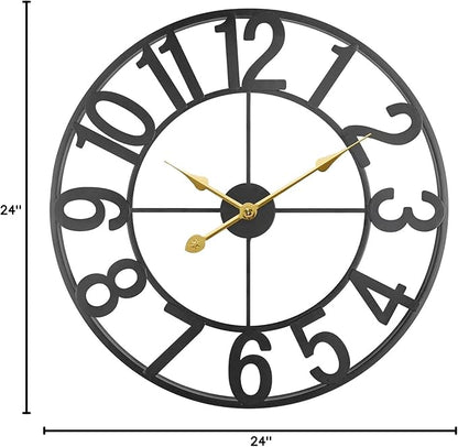 Large Outdoor Clock, 24 Inch Silent Non-Ticking Battery Operated Outdoor Wall Clock, Black Modern Metal Wall Clock for Patio, Porch, Pool Area, Kitchen, Bedroom, Living Room, Farmhouse Decor
