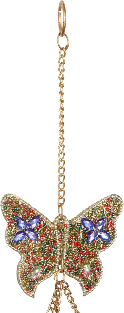 Deco 79 Metal Embellished Butterfly Windchime with Glass Beads and Cone Bells, 5" x 5" x 39", Gold