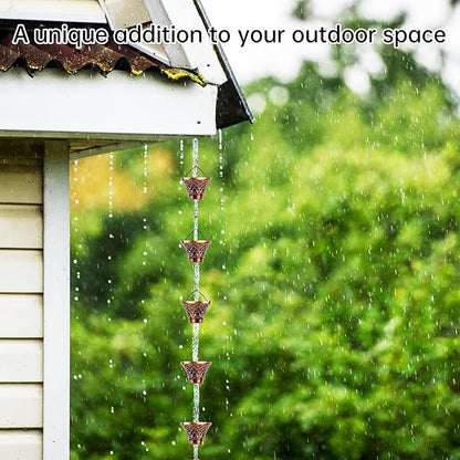 Rain Chains 8.5 Ft, Gutter Downspouts Diverter Outdoor Metal Copper Plaid Rainwater Extensions, 12 Cups