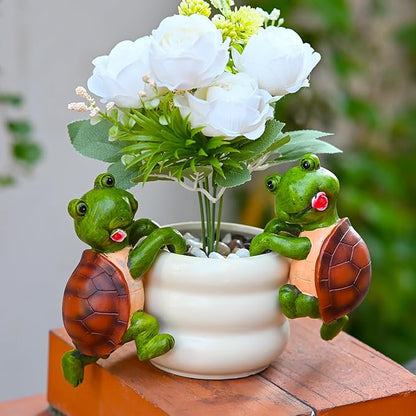 Set of 2 Cute Climbing Tortoise Flower Pot Hugger Figurines Resin Hanging Turtle Statues Planter Pot Decorations for Home Garden Fence Balcony Patio Lawn Yard Ornaments