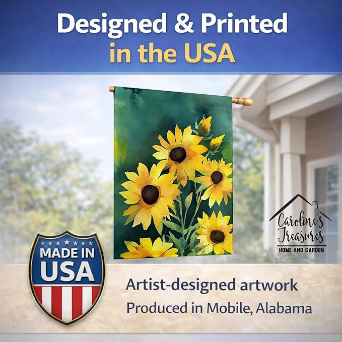 Caroline's Treasures Kentucky Goldenrod in Watercolor House Flag Large Porch Sleeve Pole Decorative Outside Yard Banner Artwork Wall Hanging, Polyester, House Size, Multicolor