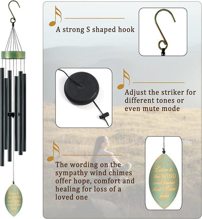 Large Wind Chimes Outdoors Deep Tone, Memorial/Sympathy Chime Gift for Mother's/Father's Day Clearance,Windchimes in Memory of A Loved One, 40in Black Bereavement Windchime Metal Garden Decor Outside