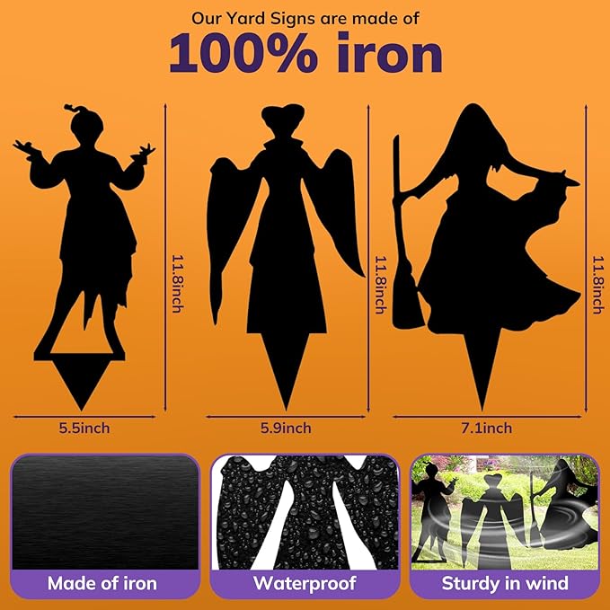 Witch Halloween Decorations Outdoor Hocus Pocus Garden Metal Stakes Decor, Halloween Silhouette Party Yard Signs with Stakes,Trick or Treat Party Supplies for Kids Home Party