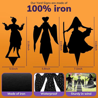 Witch Halloween Decorations Outdoor Hocus Pocus Garden Metal Stakes Decor, Halloween Silhouette Party Yard Signs with Stakes,Trick or Treat Party Supplies for Kids Home Party