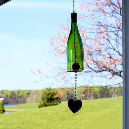 Blue Ridge Mountain Gifts Wine Bottle Wind Chime - Wind Chimes for Outside & Inside Decor, Handcrafted Wine Glass Bottle Wind Chimes, Suncatcher Whimsical Home Decor Gifts for Women (Green)