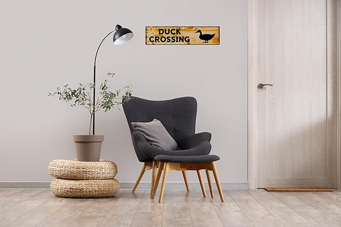 WSUPBPR Funny Metal Sign Decor Duck Crossing Road Signs Warning Sign Outdoors Wall Fence Forest Decor coffee Bar Art 16x4 in