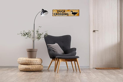 WSUPBPR Funny Metal Sign Decor Duck Crossing Road Signs Warning Sign Outdoors Wall Fence Forest Decor coffee Bar Art 16x4 in