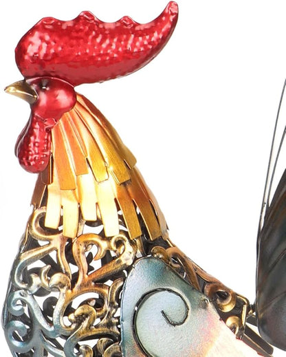 Decorative Iron Rooster Sculpture, Carved Metal Rooster Statue for Garden, Deck, Home, & Friendly, Hollow Design & Detachable Tail, Versatile Indoor Outdoor Decoration,