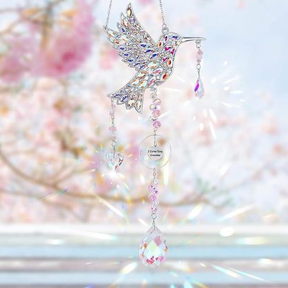 Gifts for Grandma, Hummingbird Gifts for Grandma, Nana, Grandmother, Mothers Day Birthday from Grandkids, Hanging Hummingbird Home Decor Sun Catchers Indoor Outside Decoration for Spring Garden