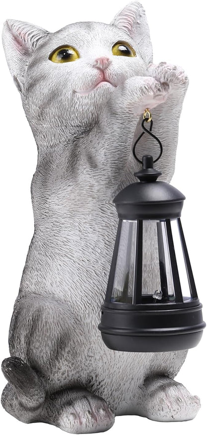 Solar Cat Garden Statue - Outdoor Cat Statues with Lantern Lights for Garden Yard Art Lawn Ornaments Porch Patio Balcony Home House Gardening Gifts for Women Grandma Mom