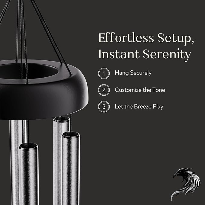 Serene Harmony 32-Inch Deep Tone Wind Chimes - Matte Black & Silver Memorial Chimes for Outside - Weather Resistant Aluminum Decor for Garden, Patio, and Porch