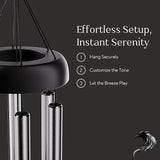 Serene Harmony 32-Inch Deep Tone Wind Chimes - Matte Black & Silver Memorial Chimes for Outside - Weather Resistant Aluminum Decor for Garden, Patio, and Porch