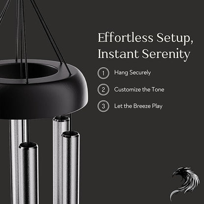 Serene Harmony 32-Inch Deep Tone Wind Chimes - Matte Black & Silver Memorial Chimes for Outside - Weather Resistant Aluminum Decor for Garden, Patio, and Porch