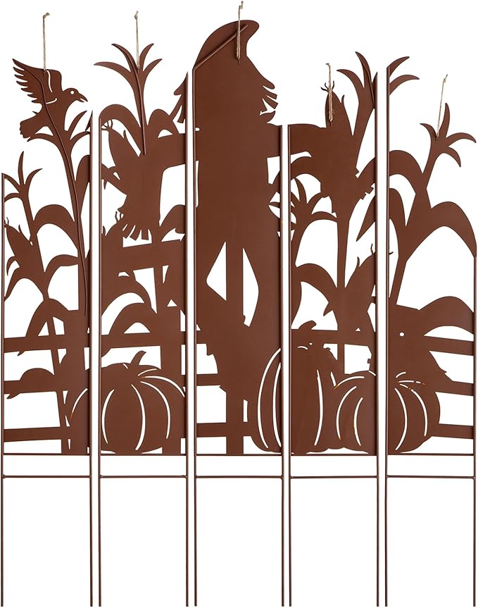 Glitzhome 5-Piece Modular Yard Stake Set, 41.5 Inch Scarecrow & Corn Fall Decor - Rust-Proof Metal Farmhouse Outdoor Decor for Thanksgiving Harvest