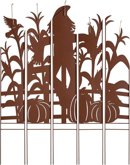 Glitzhome 5-Piece Modular Yard Stake Set, 41.5 Inch Scarecrow & Corn Fall Decor - Rust-Proof Metal Farmhouse Outdoor Decor for Thanksgiving Harvest