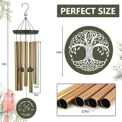 ASTARIN Memorial Tree of Life 36" Wind Chimes, Personalized Name Sympathy Wind Chime, in Memory of Loss Mom Loved One, Large Deep Tone Bereavement Windchimes for Outside Clearance(Produced in USA)