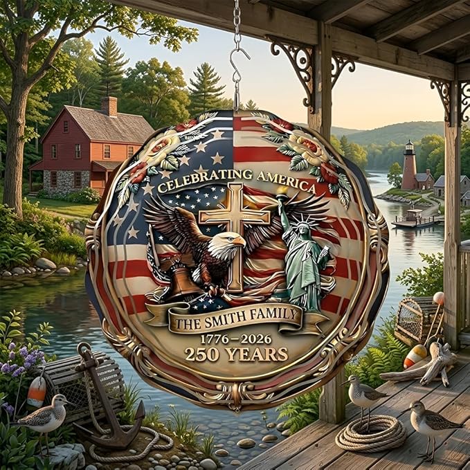 Patriotic Eagle USA 250th Anniversary Wind Spinner, 1776-2026 Metal Outdoor Decor, Liberty Bell & Betsy Ross Design, Independence Day Gift, 8-inch Spinner 1
