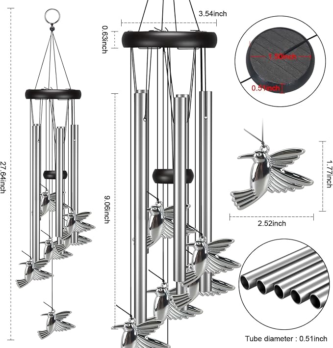 Virekm Windchimes Outdoors Clearance, Door Chime Wind Chimes for Outside Sympathy Wind Chimes for Patio Decoration, Garden Decor. Zen Garden Decor（Hummingbird）