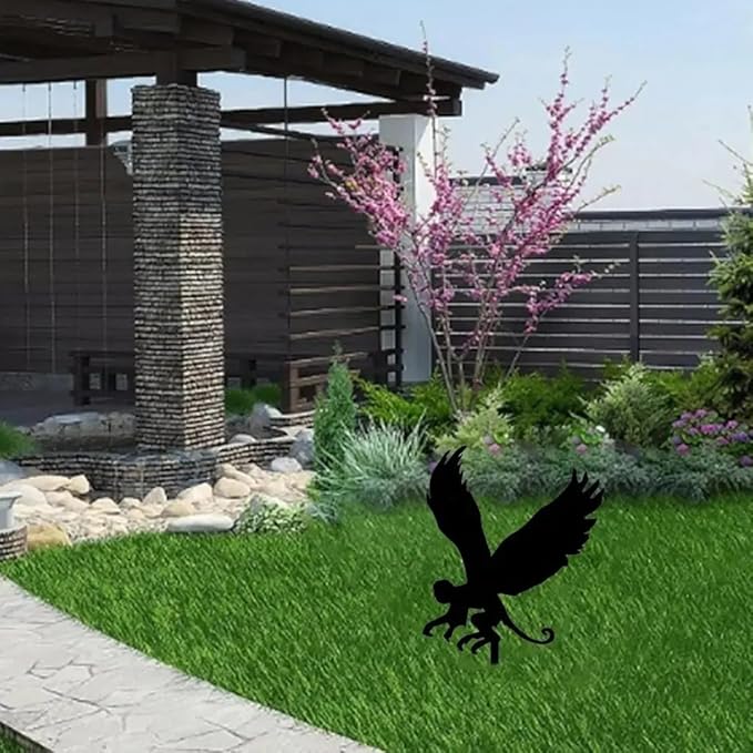Black Flying Monkey Metal Garden Ground Insert Decorations Cute Tree Decorative Outdoor Statues Garden Metal Animal Statues