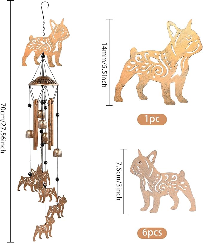 ORIGACH Dog Wind Chimes for Outside Bulldog Metal Wind Chime Birthday Gifts Memorial Gifts for Women Men Mom Grandma Wife Friends Wind Chimes for Outdoor, Indoor, Home and Garden Decorations