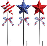 Amyhill 4th of July Decorations, 3 Pack Patriotic Star Garden Stakes, Glitter 250th Anniversary Red White Blue Metal Yard Signs with Stakes, Outdoor Decor for Patio Lawn Walkway
