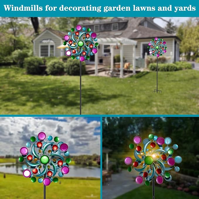 Solar Wind Spinners Outdoor - Wind Sculptures & Spinners, 60.6 Inch Windmill Kinetic Yard Art Decor with Stake, Wind Spinner for Yard and Garden Lawn Farmhouse (Circle)